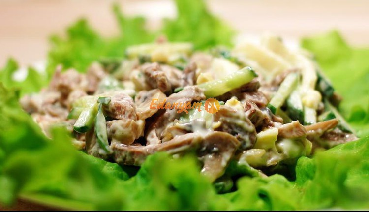 Салат с языком и грибами